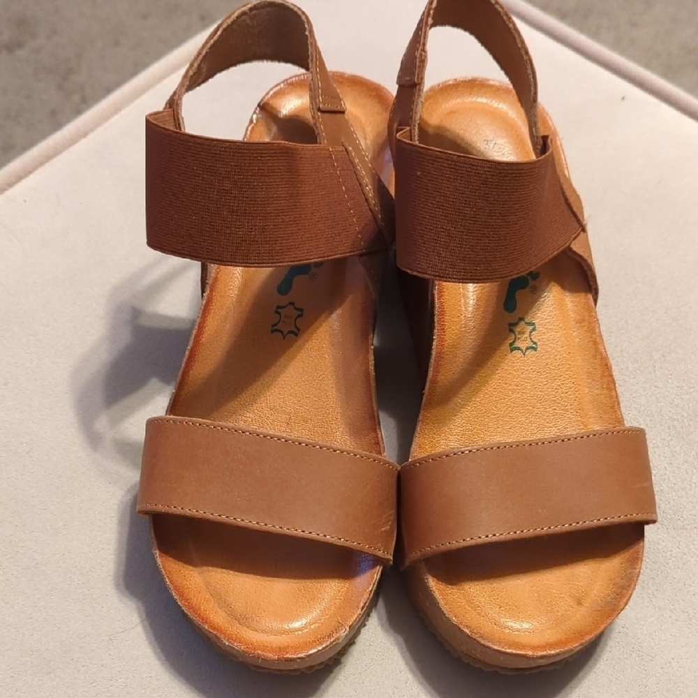 BioNatura Brown Elastic Wedge Sandals Size 6 Italy
